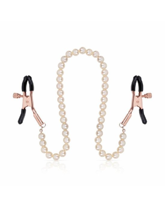 Затискачі для сосків з перлинним ланцюжком Rosy Gold - Nipple Clamps Pearls Затискачі для сосків з перлинним ланцюжком Rosy Gold - Nipple Clamps Pearls