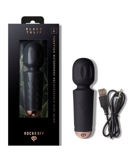 Вібромасажер Rocks Off Mini Wand Black Tulip, 16 режимів Вібромасажер Rocks Off Mini Wand Black Tulip, 16 режимів