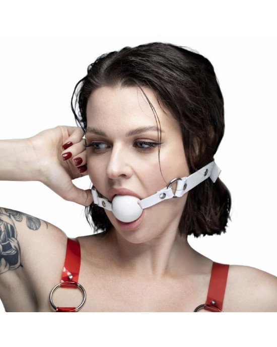 Кляп силіконовий Feral Feelings Silicon Ball Gag White/White, білий ремінець, біла кулька
