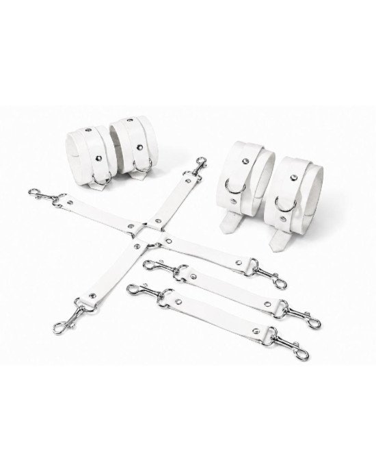 Набір для БДСМ Feral Feelings BDSM Kit 3 White, наручники, поножі, хрестовина Набір для БДСМ Feral Feelings BDSM Kit 3 White, наручники, поножі, хрестовина