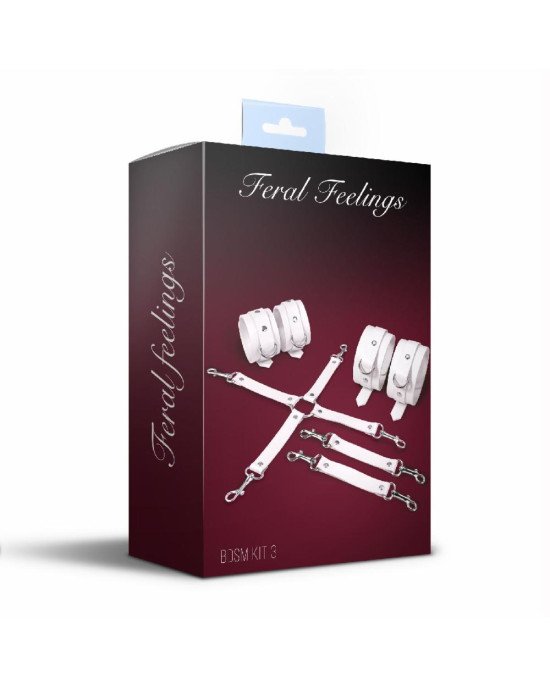 Набір для БДСМ Feral Feelings BDSM Kit 3 White, наручники, поножі, хрестовина Набір для БДСМ Feral Feelings BDSM Kit 3 White, наручники, поножі, хрестовина