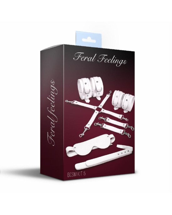 Набір Feral Feelings BDSM Kit 5 White, наручники, поножі, хрестовина, маска, падл Набір Feral Feelings BDSM Kit 5 White, наручники, поножі, хрестовина, маска, падл