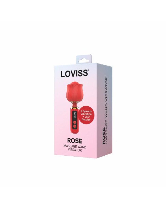 Вібромасажер Loviss Rose Mini Massage Wand Vibrator, головка у вигляді троянди, 9 режимів Вібромасажер Loviss Rose Mini Massage Wand Vibrator, головка у вигляді троянди, 9 режимів