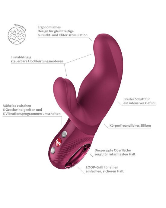 Вібратор-кролик Fun Factory MISS BI Wine Red, 2 незалежні мотори, діаметр 4,2 см