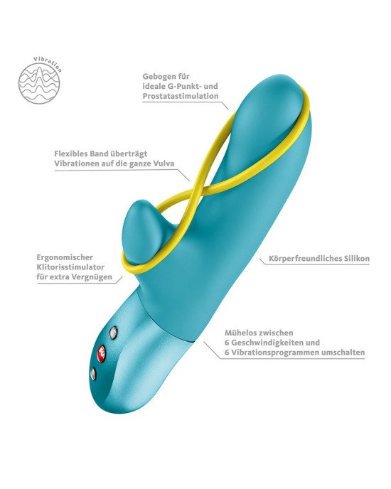 Мінівібратор-кролик зі стимулювальною стрічкою Fun Factory AMORINO Aquamarine, стрічка знімна
