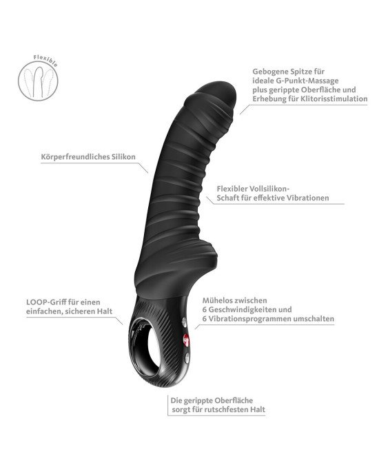 Вібратор для точки G Fun Factory TIGER Black, ребристий, підходить для анальної стимуляції