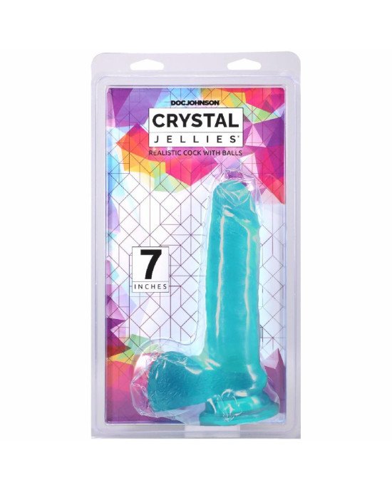 Фалоімітатор Doc Johnson Crystal Jellies - 7 Inch Realistic Cock with Balls - Teal
