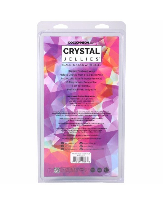 Фалоімітатор Doc Johnson Crystal Jellies - 7 Inch Realistic Cock with Balls - Teal