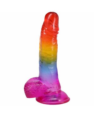 Фалоімітатор Doc Johnson Crystal Jellies - Realistic cock with balls 8.5 Inch - Rainbow