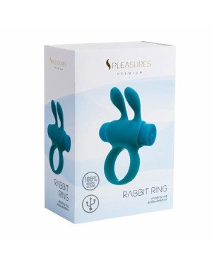 Ерекційне віброкільце S Pleasures Premium Rabbit Ring бірюзове, зі знімною віброкулею та вушками Ерекційне віброкільце S Pleasures Premium Rabbit Ring бірюзове, зі знімною віброкулею та вушками