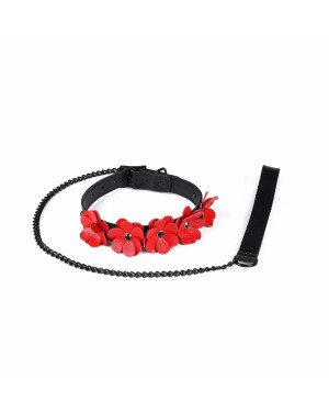 Нашийник з повідцем Liebe Seele Flower Rhythm - Black and Red Leather Flowers collar with Leash