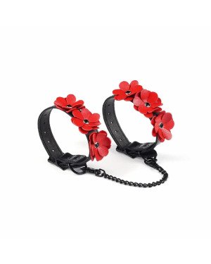 Поножі Liebe Seele Flower Rhythm - Black and Red Leather Flowers Hand Cuffs