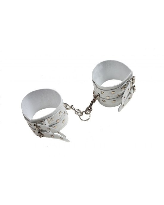 Окови Leather Double Fix Leg Cuffs, White Окови Leather Double Fix Leg Cuffs, White