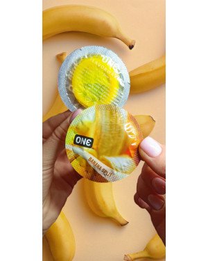 Презервативи ONE Banana Split (ароматизовані)(по 1 шт)(упаковка може відрізнятись кольором та малюнок