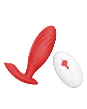 Анальна пробка з вібрацією ButBut anal plug, з пультом дистанційного керування, 10 режимів вібрації, колір червоний