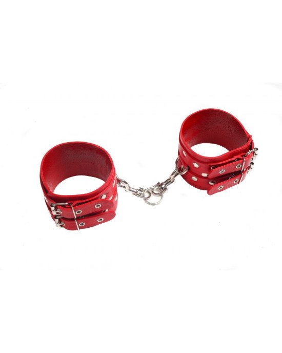 Окови Leather Double Fix Leg Cuffs, Red