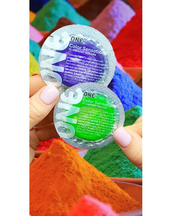 Презервативи ONE Color Sensations (різнокольорові) (по 1 шт) (упаковка може відрізнятися кольором та малюнком). Презервативи ONE Color Sensations (різнокольорові) (по 1 шт) (упаковка може відрізнятися кольором та малюнком).
