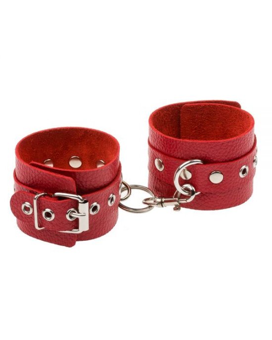 Наручники Leather Double Fix Hand Cuffs, Red Наручники Leather Double Fix Hand Cuffs, Red